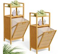 Mueble de baño set de 2 bambú 35L cesta ropa y estantería