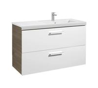 Roca Mueble de baño Unik Prisma 110 cm blanco y fresno con lavabo, 2 cajones, toallero y patas