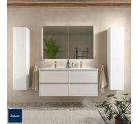 Mueble de baño Bequia 120 cm con Lavabo 100% montado de fábrica | Acabado Blanco Mate suspendido 4 cajones Cierre amortiguado Apertura con uñero | Lavabo 2 pozas Porcelana Blanca | Marca Salgar