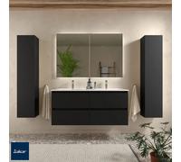 Salgar Mueble de baño Bequia 120 cm – Negro Mate suspendido, 4 cajones, lavabo 2 pozas
