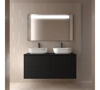 Salgar Mueble de baño suspendido Optimus Negro con encimera - Espejo iluminado, sin lavabo
