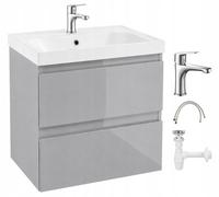 Mueble de baño suspendido con lavabo, grifo y sifón, color gris brillante, 60 cm