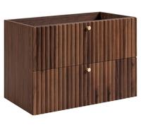 Mueble de baño suspendido con tablero de 80 cm, acabado en roble nogal, y tablero adicional en roble nogal. Tiradores disponibles en tres colores. Dimensiones: 80 x 44,4 x 58,6 cm