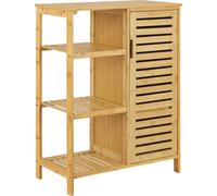 Mueble de baño Vetlanda de bambú, 87x66x33 cm. Cómoda de baño, estantería con 3 estantes y 1 puerta de armario. Mueble de baño de color natural