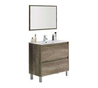 Miroytengo Mueble de Baño Zenda Estilo Natural en Color Roble Nordik con Espejo y 2 Cajones 80x80x45 cm (Lavabo Opcional)