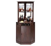Mueble de bar industrial de esquina, mesa para vinos, ideal para licores y copas, aparador tipo buffet con soporte para vasos, mueble de bar de estilo rústico de madera para sala de estar o bar en cas