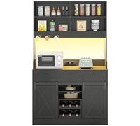 Mueble de cocina, aparador con iluminación LED, enchufe, armario buffet, estante de vino extraíble, 3 cajones, estantes ajustables, gran espacio de almacenamiento, cocina, comedor, 103,5 x 40 x 180 cm
