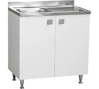 Mueble de Cocina con Fregadero de Acero Inoxidable con bañera Izquierda, 2 Puertas en Fresno Blanco, cm 80x50 H88