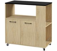 Mueble de cocina con ruedas HOMCOM, encimera, isla central con 2 puertas, compartimento abierto, estante