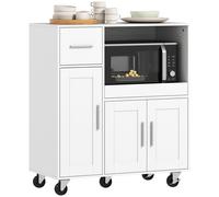 Mueble de cocina HOMCOM con ruedas, mueble para microondas, bandeja deslizante, cajón, armarios de 3 puertas, estante ajustable, compartimento abierto, isla central de cocina, comedor, 80x40x cm,