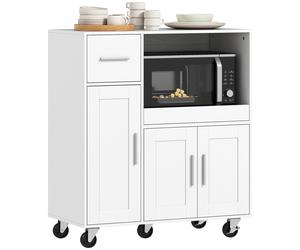 Mueble de cocina HOMCOM con ruedas, mueble para microondas, bandeja deslizante, cajón, armarios de 3 puertas, estante ajustable, compartimento abierto, isla central de cocina, comedor, 80x40x cm,