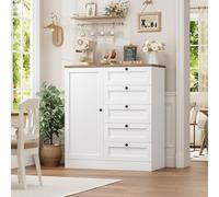 Mueble de cocina moderno y aparador en blanco, con cinco cajones y un amplio espacio de almacenamiento, ideal para el pasillo o el salón