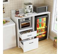 Mueble de cocina que combina armario y aparador, con espacio para microondas y 2 cajones, color blanco
