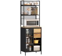 Mueble de cocina tipo buffet HOMCOM, mueble para microondas, puerta corredera de malla, cajones y estantes abiertos, mueble de almacenamiento.