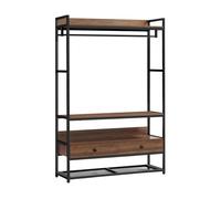 Mueble de entrada isen con barra 2 cajones 4 estantes metal y mdf 180 x 120 x 40 cm - negro y efecto nogal [en.casa]