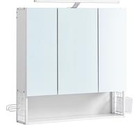 Mueble de pared con espejo, mueble de baño con luz LED, con cable, de 3 puertas, con estante ajustable, soporte para secador de pelo, y otros accesorios