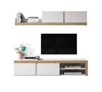Mueble de salón comedor fly 2 módulos color blanco y naturale estilo moderno almacenaje 200x180x40 cm