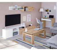 Due-Home Mueble de salón Julia reversible – Roble Nodi y Blanco Artik – 221x44x40 cm