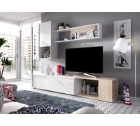 Mueble de salón y tv leo blanco y madera natural 205x180x41 cm(anchoxaltoxfondo)