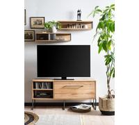 Mueble de televisión de 120 cm de ancho, estilo rústico, con acabado en imitación madera de roble