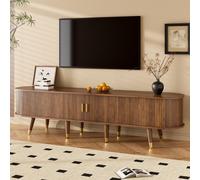 Mueble de televisión de 175 cm, con aspecto de nogal, puerta corredera de ratán y espacio de almacenamiento, estilo rústico