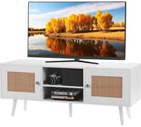 Mueble de televisión de ratán, mueble bohemio para televisión de 55 pulgadas, mueble de televisión de estilo moderno de mediados de siglo, consola de televisión de ratán con estantes ajustables para s