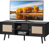 Mueble de televisión de ratán, mueble bohemio para televisión de 55 pulgadas, mueble de televisión de estilo moderno de mediados de siglo, consola de televisión de ratán con estantes ajustables para s
