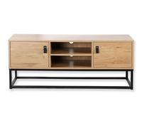 Mueble de televisión decorativo, color roble, con 2 puertas y 2 nichos, de 120 cm de ancho - JILL