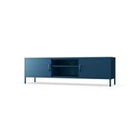 Mueble de televisión Jan Nowak ROSARIA, mueble para televisión, mueble de salón, mesa de televisión de metal con puertas y estante abierto, 170 x 50 x 40 cm, azul oscuro
