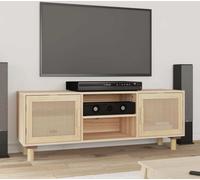 Mueble de televisión Living Store, color marrón, 105x30x40 cm, madera maciza de pino, con detalles de ratán natural