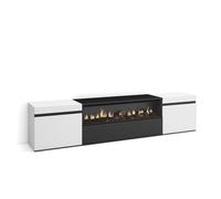 Mueble de Televisión Skraut Home en melamina de alta calidad, 203x35x45cm, Fuego led efecto 3d Black and white - center