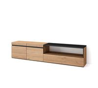 Mueble Tv, Televisión, Muebles De Salón, Almacenaje, 200x45x35cm, Para Tv Hasta 80", Con Almacenamiento, Estilo Moderno, Roble Y Negro