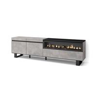 Skraut Home | Mueble TV | Televisión | Muebles de salón, almacenaje | 200x57x35cm | para TV hasta 80" | Chimenea eléctrica | Diseño Industrial | Estilo Moderno | Cemento
