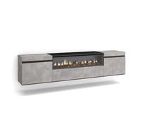 Skraut Home | Mueble TV | Televisión | Muebles de salón, almacenaje | 200x45x35cm | para TV hasta 80" | Chimenea eléctrica | Colgado, Suspendido | Estilo Moderno | Cemento