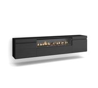 Mueble de Televisión Skraut Home en melamina de alta calidad con 3 puertas, 203x35x45cm, Fuego led efecto 3d Black - center