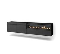 Mueble de Televisión Skraut Home en melamina de alta calidad con 3 puertas, 203x35x45cm, Fuego led efecto 3d Black - right