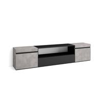 Skraut Home, Mueble de Televisión en melamina de alta calidad con 3 puertas, 203x35x45cm, Veteado de madera, Tacto poroso Cement - b