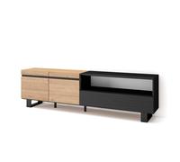 Mueble de Televisión Skraut Home en melamina de alta calidad con 3 puertas, 203x35x57cm, Veteado de madera, Tacto poroso, Estilo Moderno Elegante OAK/BLACK-C
