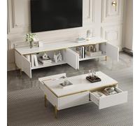 Mueble de televisión STILVORA con gran capacidad de almacenamiento y doble compartimento, mesa de centro con cajones y compartimentos ocultos, juego de muebles de alto brillo con detalles dorados, dis