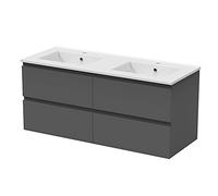 Mueble de tocador de baño, para colgar en la pared, acabado brillante, fregadero de cerámica, 2 cajones, moderno armario debajo del lavabo para un almacenamiento eficiente