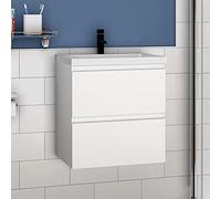 Mueble de tocador de baño, para colgar en la pared, acabado brillante, fregadero de cerámica, 2 cajones, moderno armario debajo del lavabo para un almacenamiento eficiente