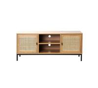 Mueble de TV con 2 puertas, detalles de ratán y 2 nichos, 120 cm de ancho - JAYA