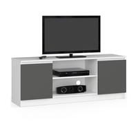Mueble de tv akord blanco 140 cm 2 puertas frente en color grafito gris 2 estantes 140x40x55 cm
