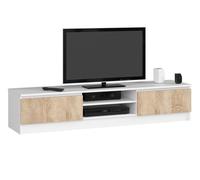 Mueble de tv akord blanco 160 cm 2 puertas frente en color roble sonoma 2 estantes 160x40x33 cm