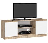 Mueble de TV AKORD Roble Sonoma 140 cm 2 puertas frente en color Blanco 2 estantes 140x40x55 cm