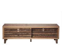Mueble de TV con 2 puertas correderas y diseño de listones abiertos, 140 cm de ancho, modelo LIAM