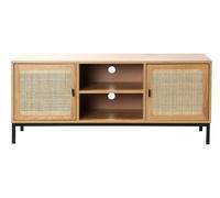 Mueble de TV con 2 puertas, detalles de ratán y 2 nichos, 120 cm de ancho - JAYA