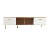 Mueble de TV con 4 cajones, mueble bajo para televisores de hasta 75 pulgadas, 170 cm de largo, mesa de televisión con puertas, color blanco y dorado