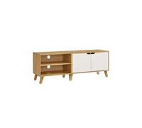 Mueble de TV de 2 Puertas Roble Natural y Blanco Crema