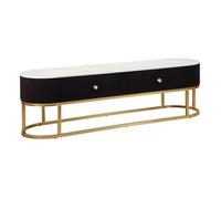 Mueble De Tv De Metal Dorado,tela Negra Y Madera Blanca 150x42x45 Cm